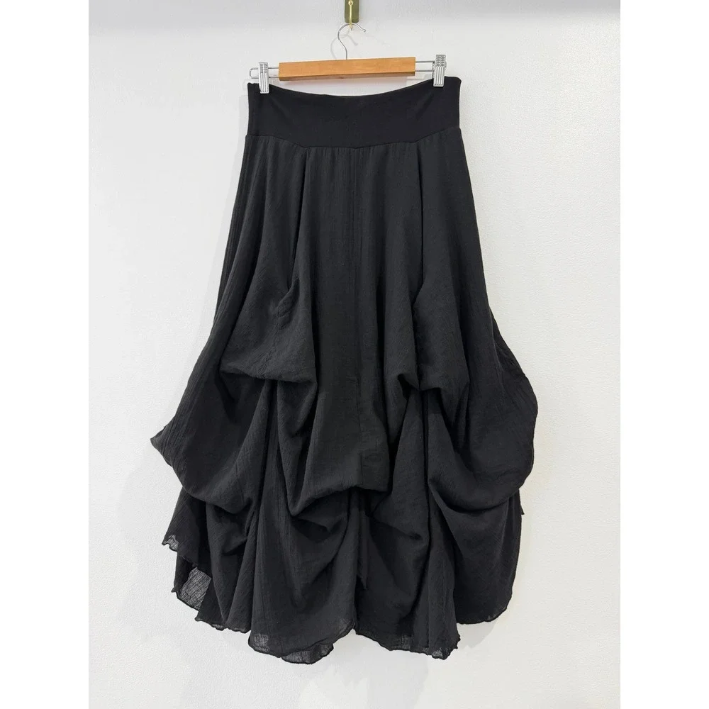 No Boundaries Black Bubble Hem Maxi Skirt Boho Gauze Cottagecore Fairy Goth